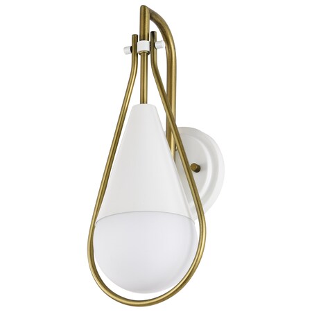 Nuvo Admiral 1-Light Wall Sconce Matte White and Natural Brass White Opal Glass 60/7921